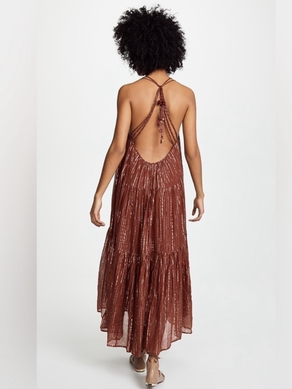 ULLA JOHNSON / Samara Cotton Embellished Midi Dress / Terracotta / 0
